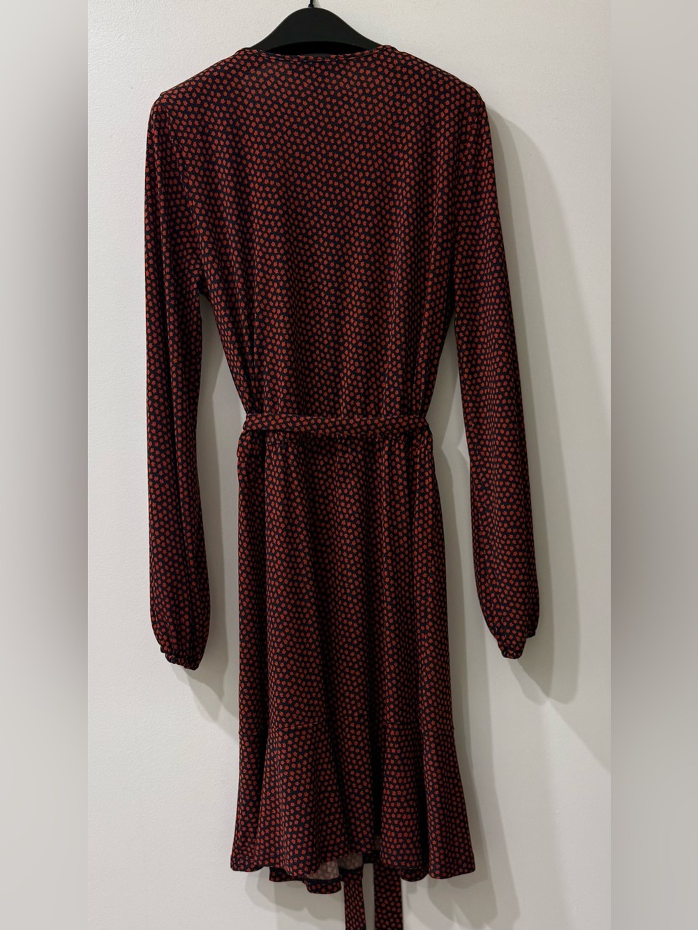 Michael Kors | Burgundy & Navy Print Tie-Waist Midi Dress | Size S - Picture 6 of 8